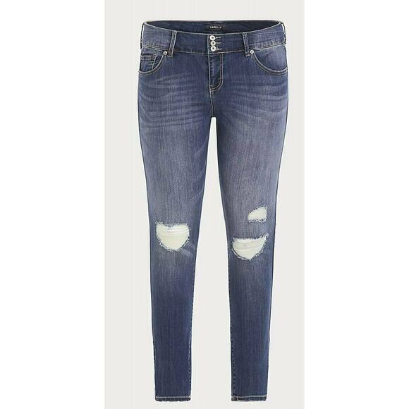 NEW TORRID PREMIUM STRETCH MEDIUM WASH DESTRUCTED JEGGING JEANS SIZE 26R 26 - Picture 6 of 6